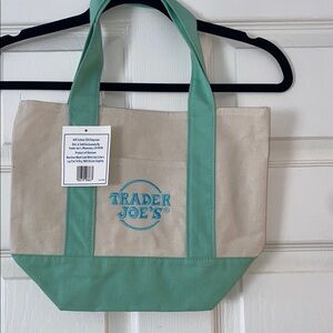 Trader Joe’s Mini Green and Cream Canvas Tote Bag NWT Sold Out